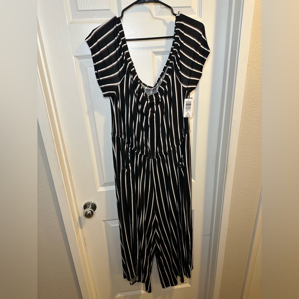 Torrid Black Striped Culotte Jumpsuit - Size 2